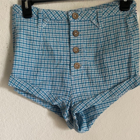 Free People Checked Out Plaid Micro Brief Style Retro Linen Blend Boho Shorts 4 - Picture 2 of 14